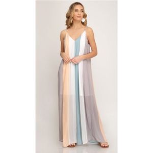 Grey + Peach + Blue | Color Block  Maxi Dress